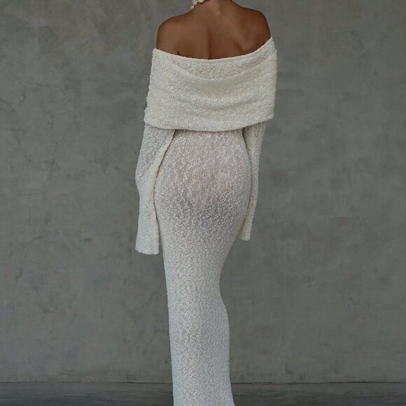 Sexy Women's Beach Vacation Style Plain Semi-Sheer off shoulder maxi Dress - Picture 9 of 10